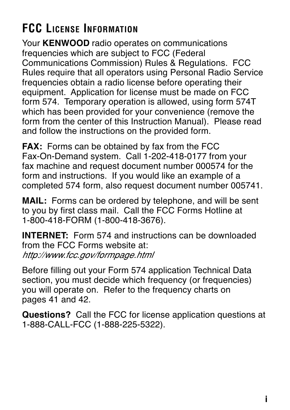 Fcc l | Kenwood TK-3131 User Manual | Page 3 / 50