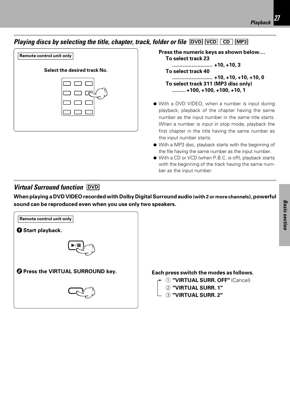 Virtual surround function | Kenwood HM-DV6MD User Manual | Page 27 / 104