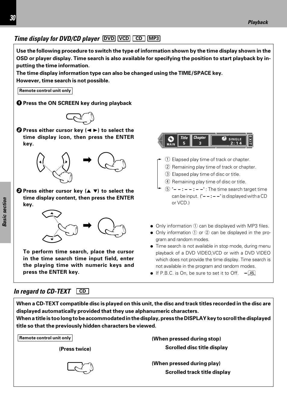 Time display for dvd/cd player | Kenwood HM-DV6MD User Manual | Page 30 / 104