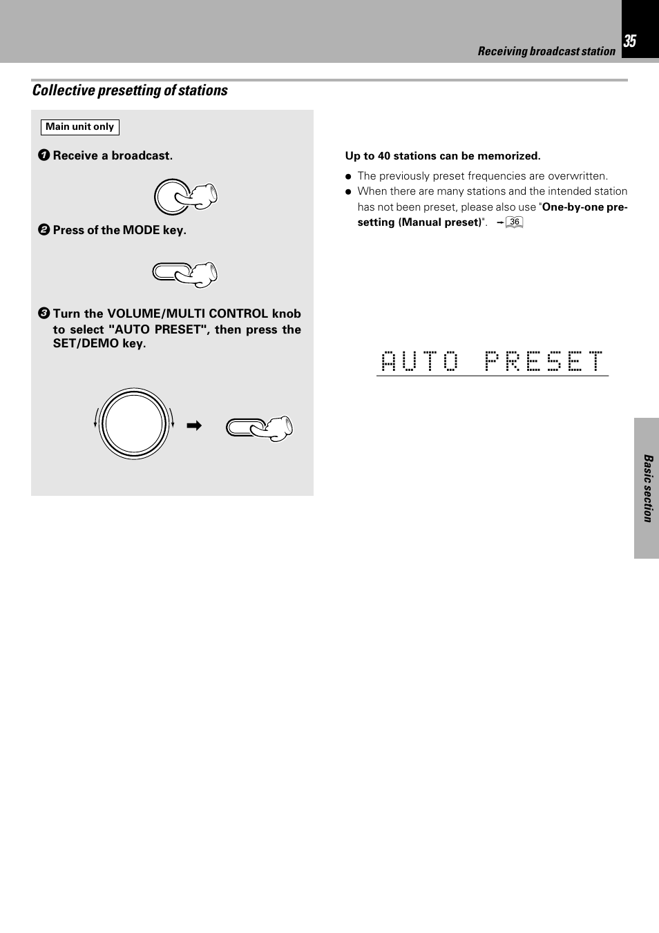 Collective presetting of stations | Kenwood HM-DV6MD User Manual | Page 35 / 104