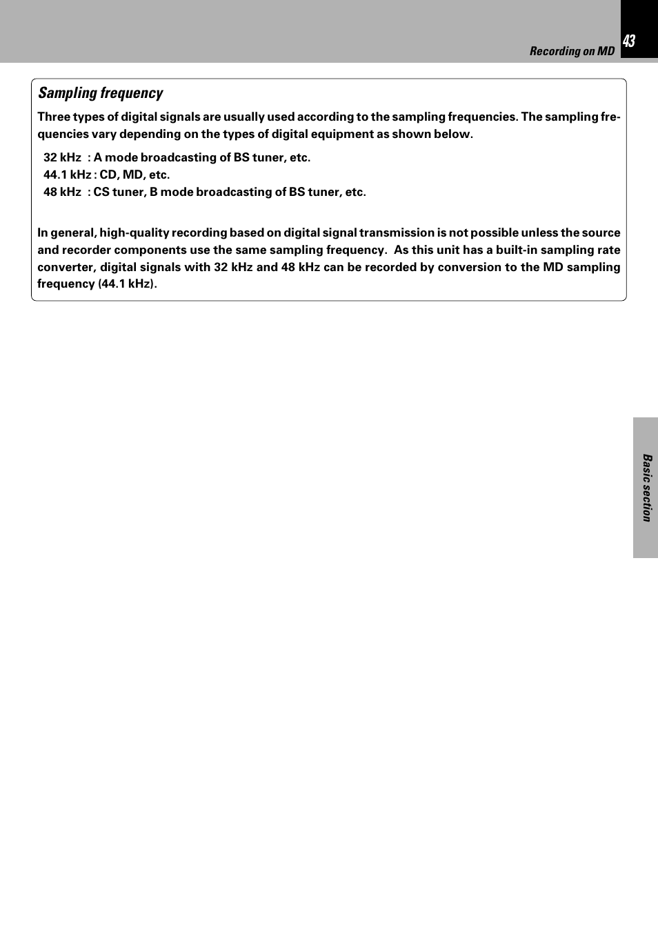 Sampling frequency | Kenwood HM-DV6MD User Manual | Page 43 / 104