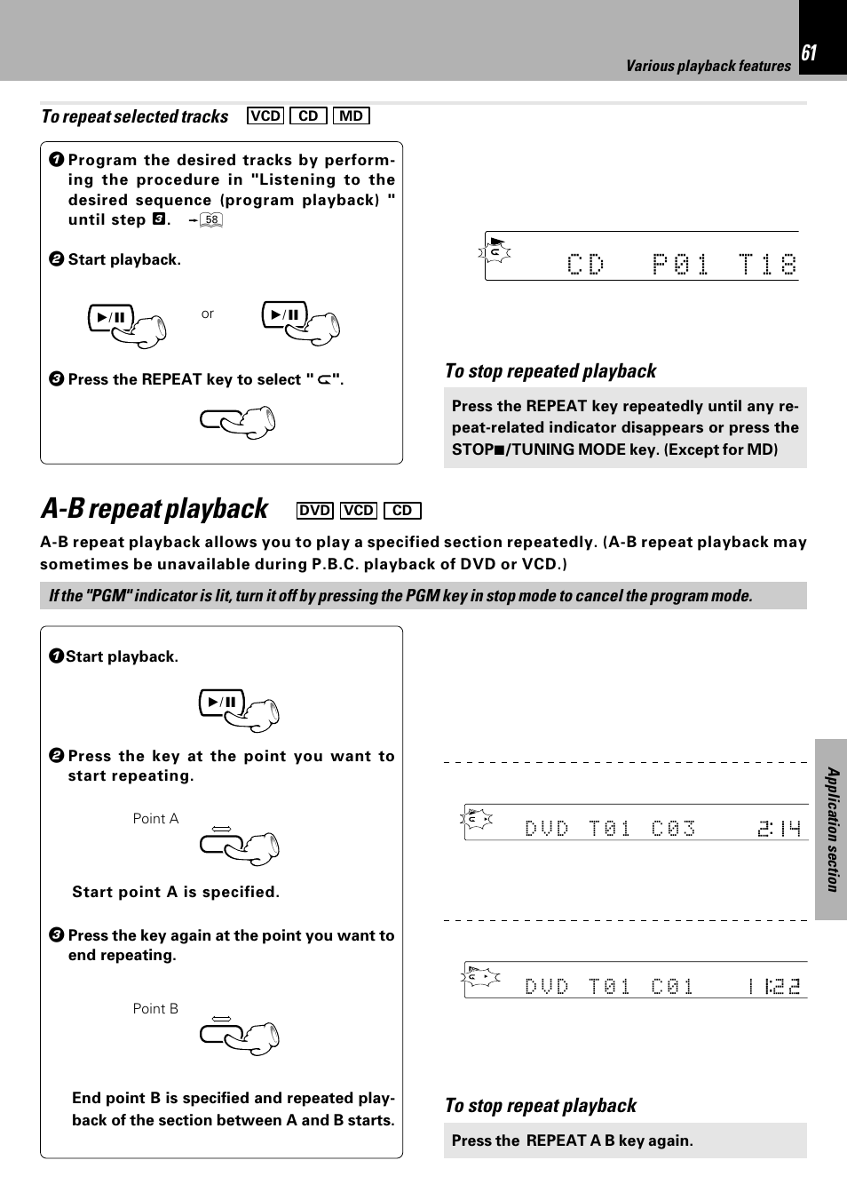 A-b repeat playback, Dc p 0 1 t 1 8 | Kenwood HM-DV6MD User Manual | Page 61 / 104
