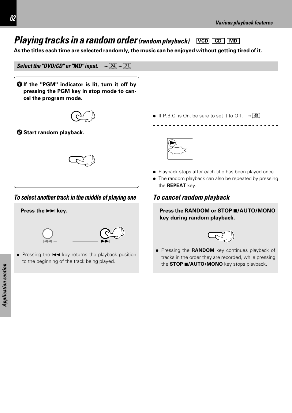 Playing tracks in a random order (random playback), Playing tracks in a random order, Random playback) | Kenwood HM-DV6MD User Manual | Page 62 / 104