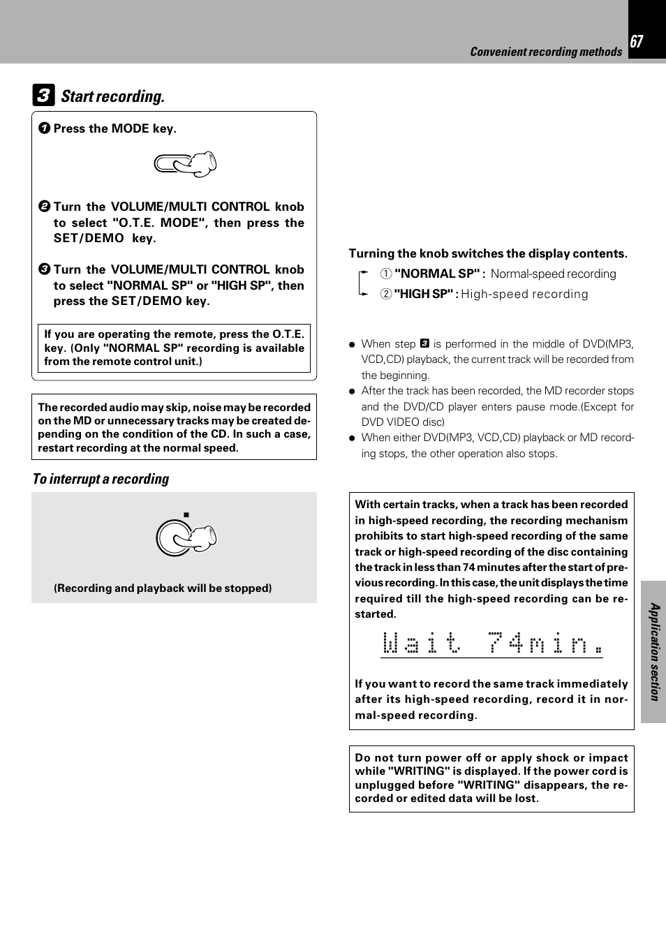 I t w 7 4 m i a n, Start recording | Kenwood HM-DV6MD User Manual | Page 67 / 104