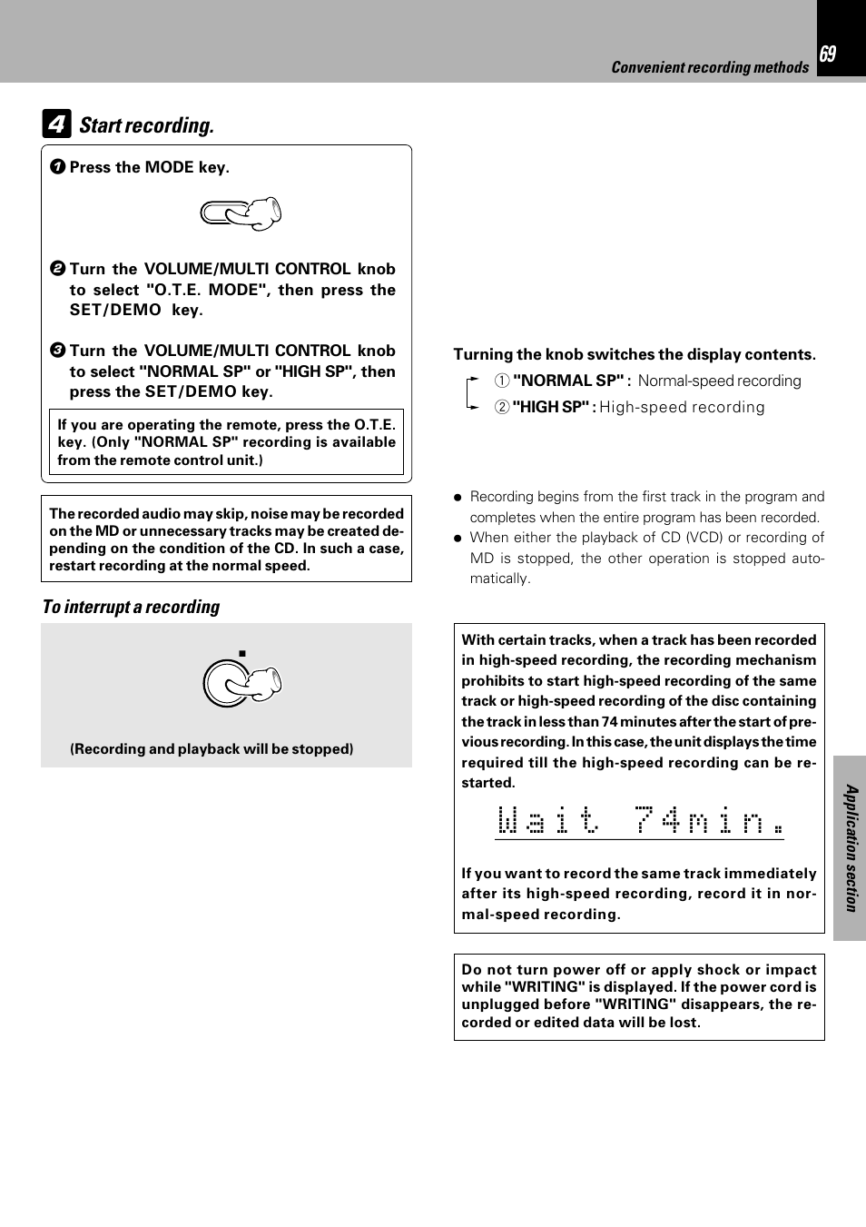 I t w 7 4 m i a n, Start recording | Kenwood HM-DV6MD User Manual | Page 69 / 104