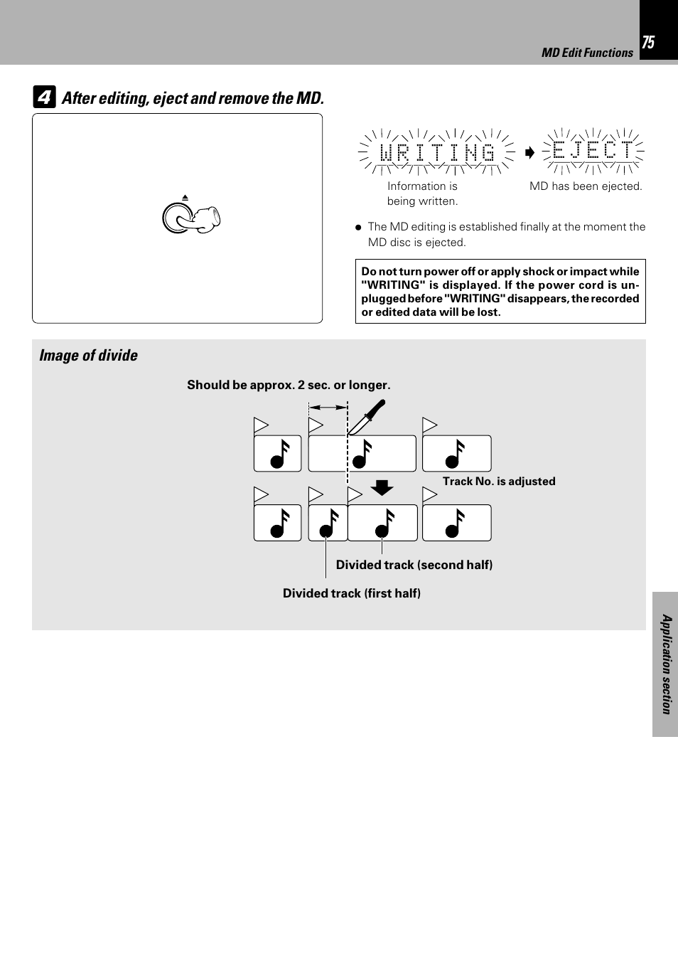 After editing, eject and remove the md, Image of divide | Kenwood HM-DV6MD User Manual | Page 75 / 104