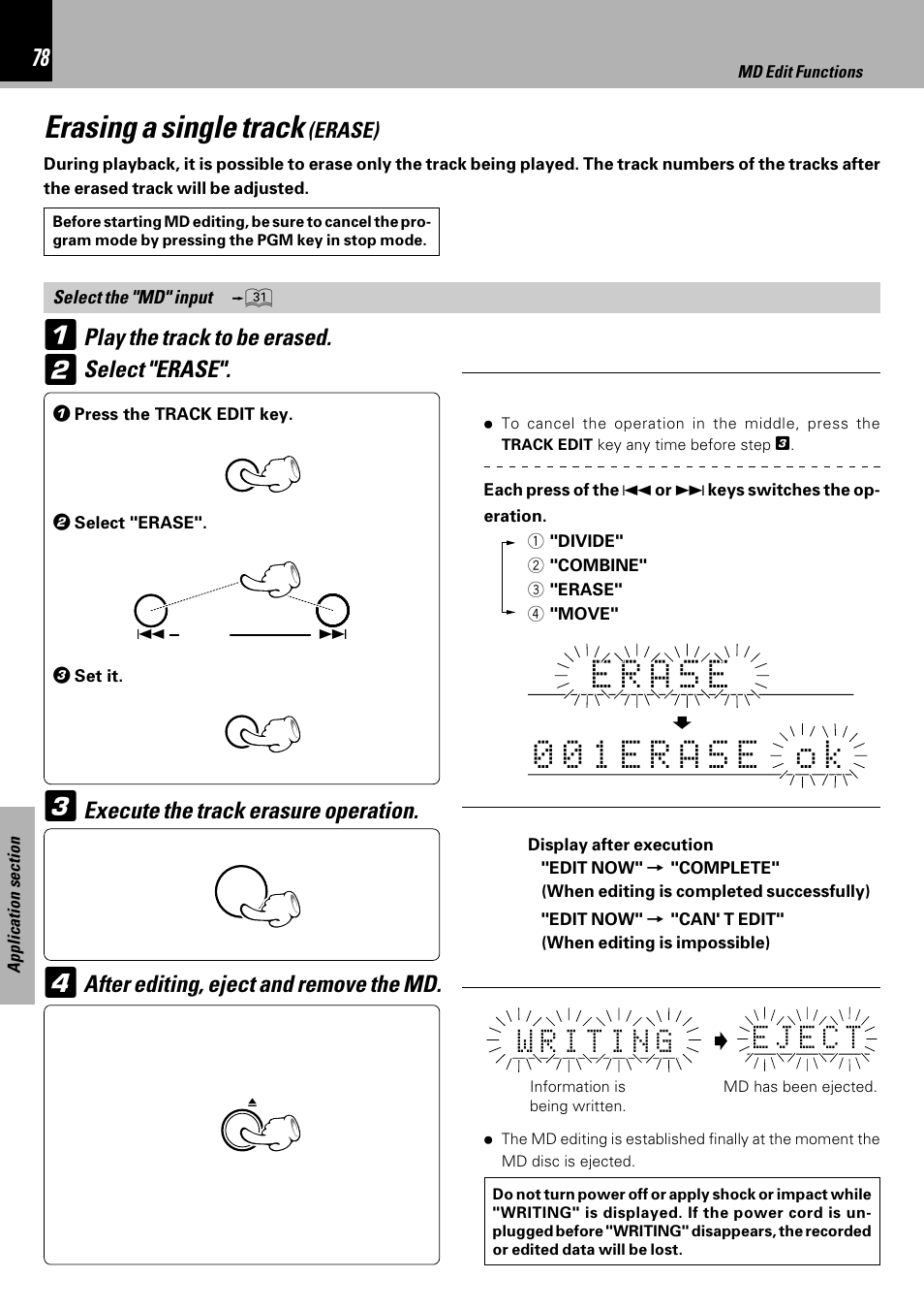 Erasing a single track (erase), Erasing a single track | Kenwood HM-DV6MD User Manual | Page 78 / 104