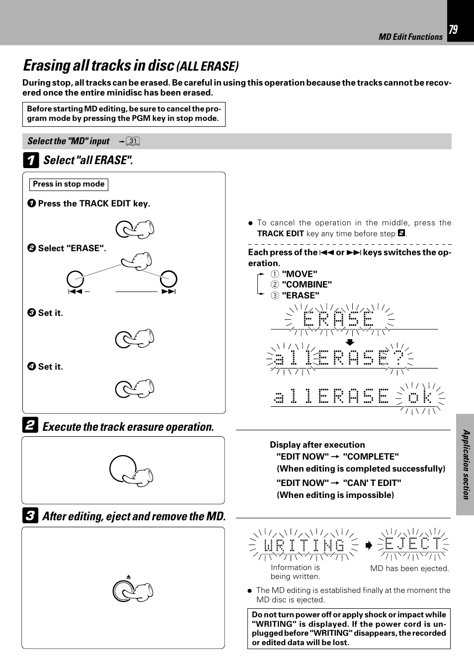 Erasing all tracks in disc (all erase), Erasing all tracks in disc, All erase) | Kenwood HM-DV6MD User Manual | Page 79 / 104