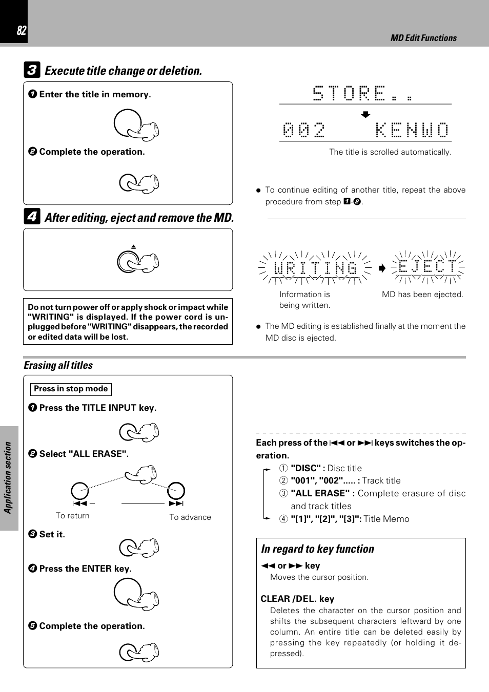 Execute title change or deletion, After editing, eject and remove the md | Kenwood HM-DV6MD User Manual | Page 82 / 104