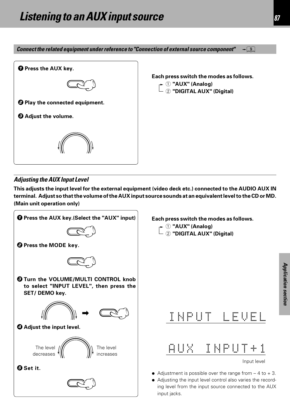 Listening to an aux input source | Kenwood HM-DV6MD User Manual | Page 87 / 104