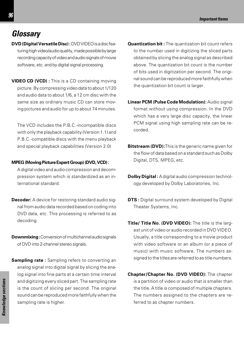 Glossary | Kenwood HM-DV6MD User Manual | Page 96 / 104