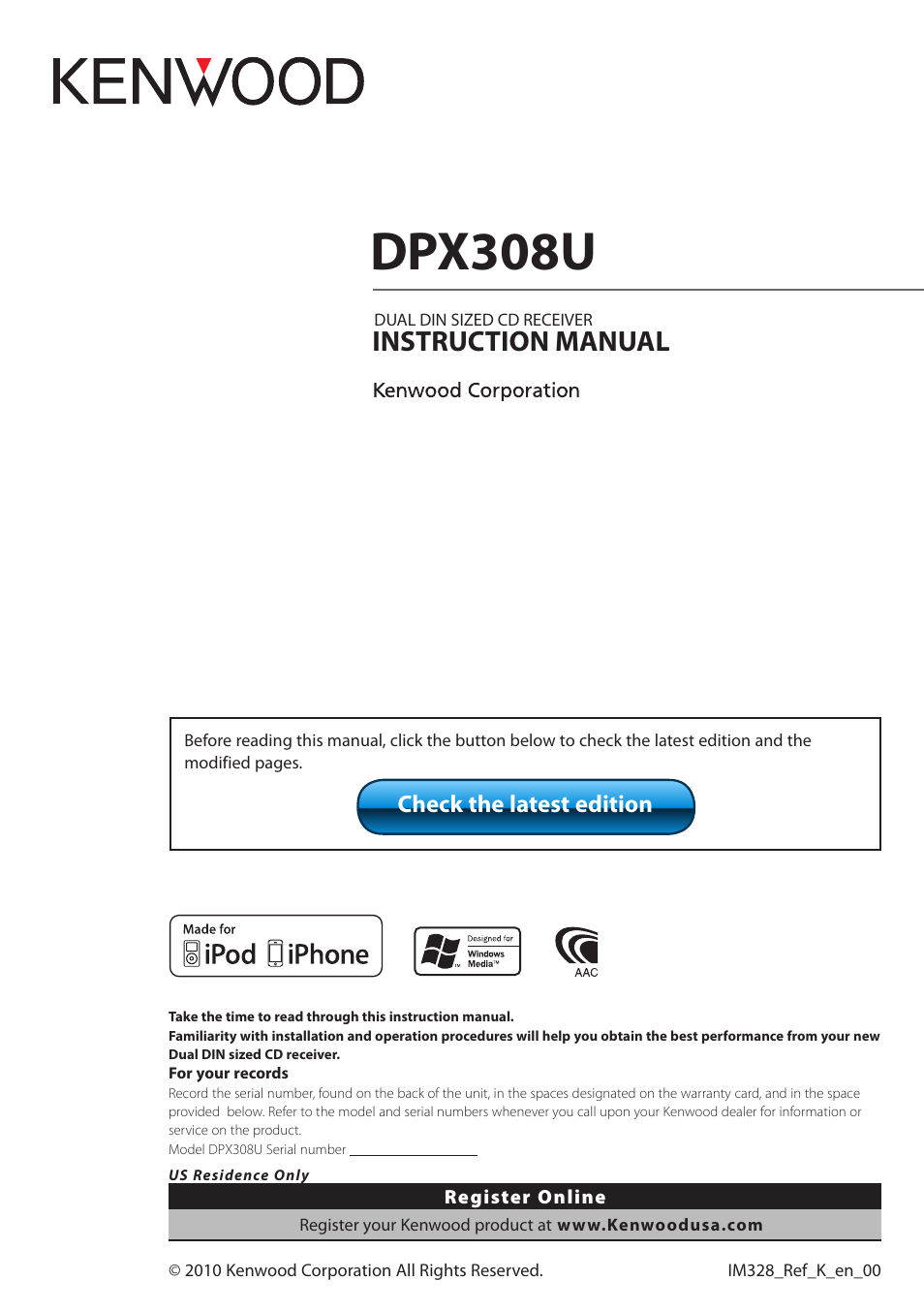 Kenwood DPX308U User Manual | 41 pages