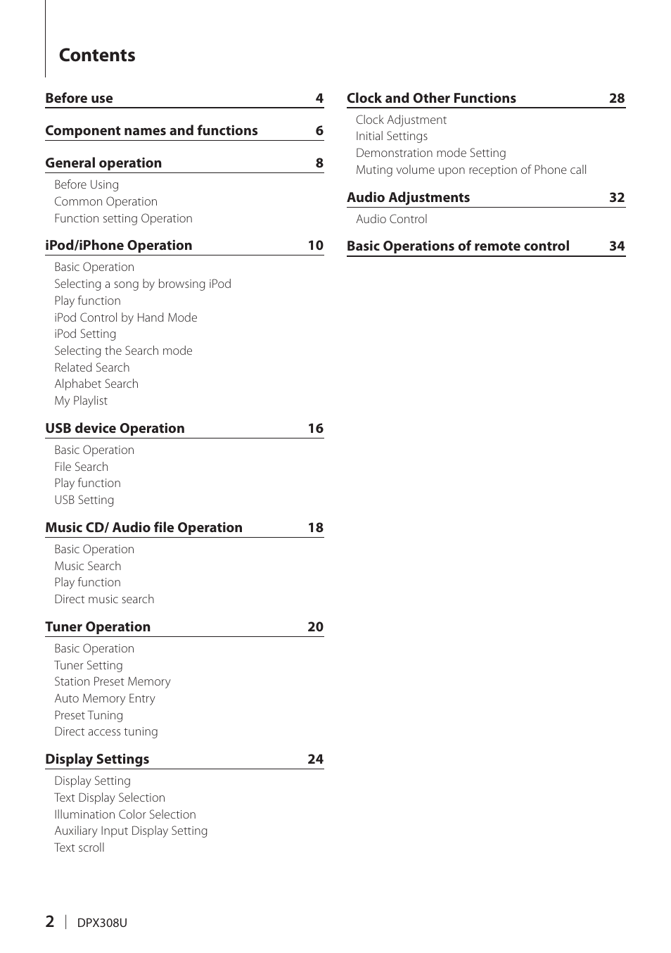 Kenwood DPX308U User Manual | Page 2 / 41