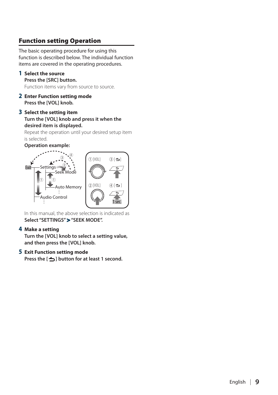 Function setting operation | Kenwood DPX308U User Manual | Page 9 / 41