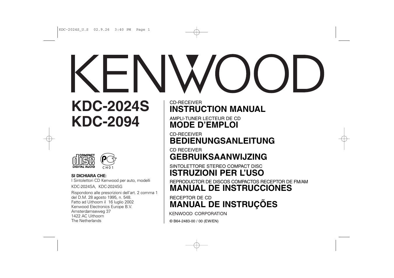 Kenwood KDC-2094 User Manual | 128 pages