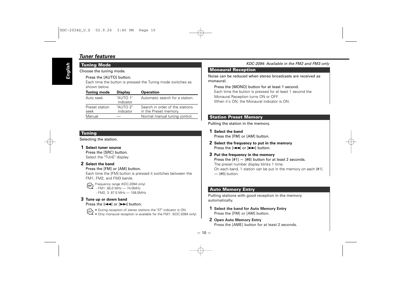 Kenwood KDC-2094 User Manual | Page 10 / 128