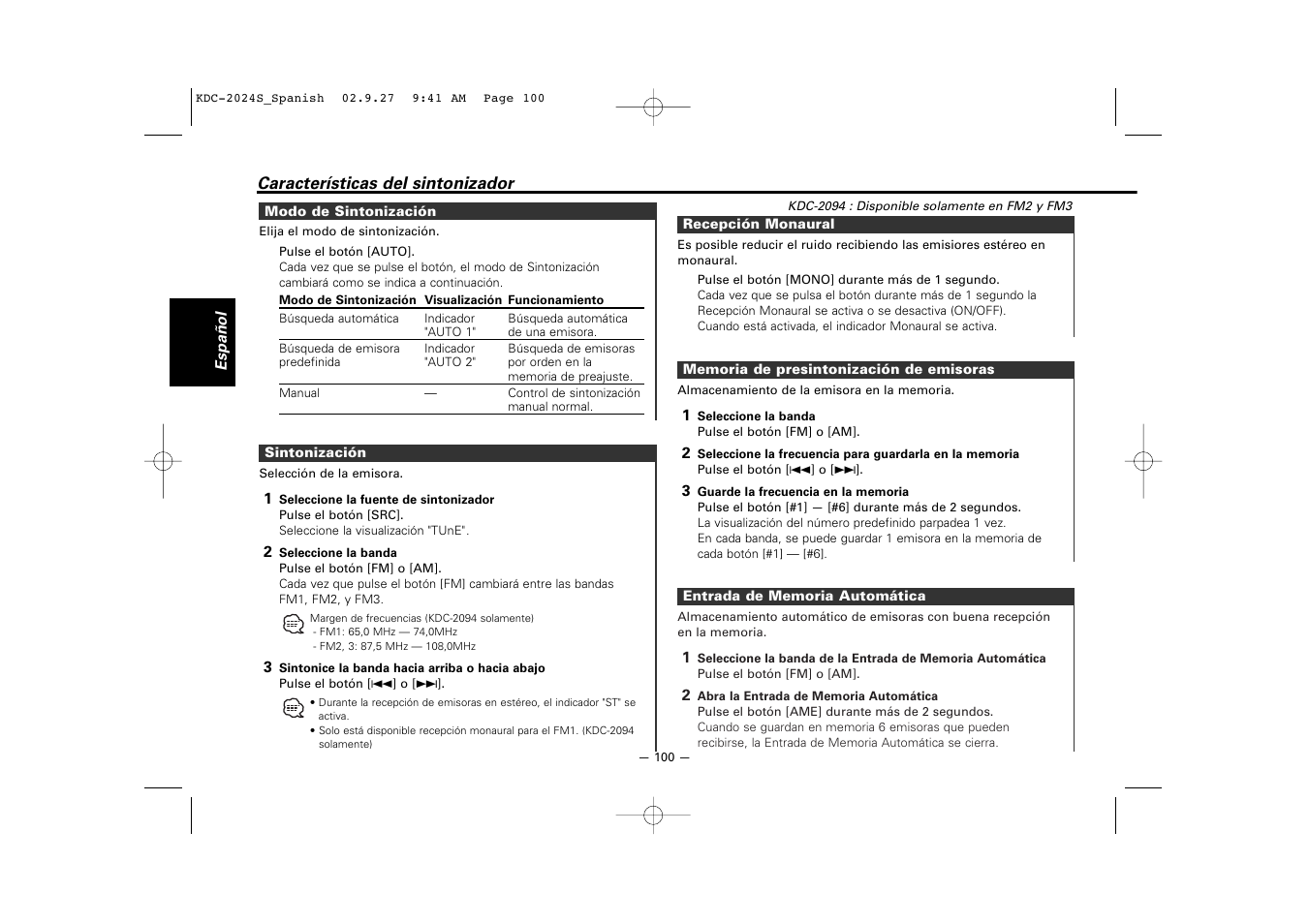 Kenwood KDC-2094 User Manual | Page 100 / 128