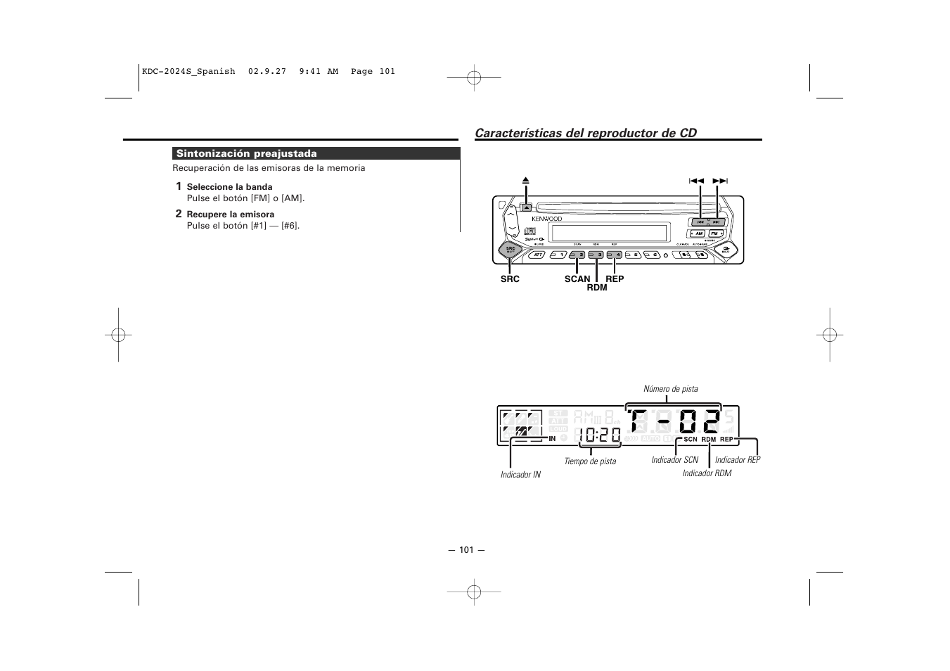 Caracteristicas del reproductor de cd | Kenwood KDC-2094 User Manual | Page 101 / 128