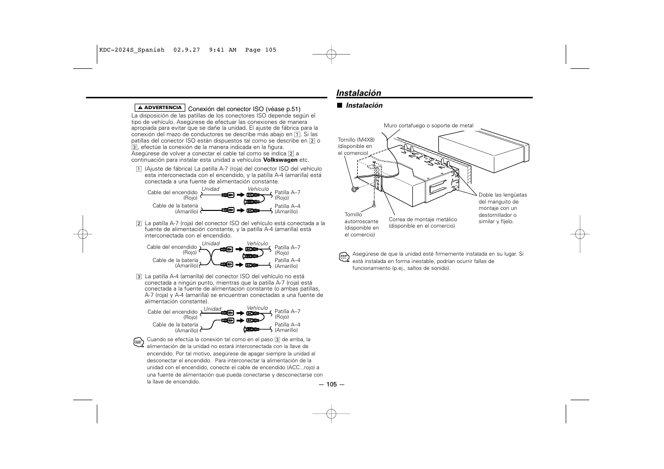 Instalacion, Instalación | Kenwood KDC-2094 User Manual | Page 105 / 128