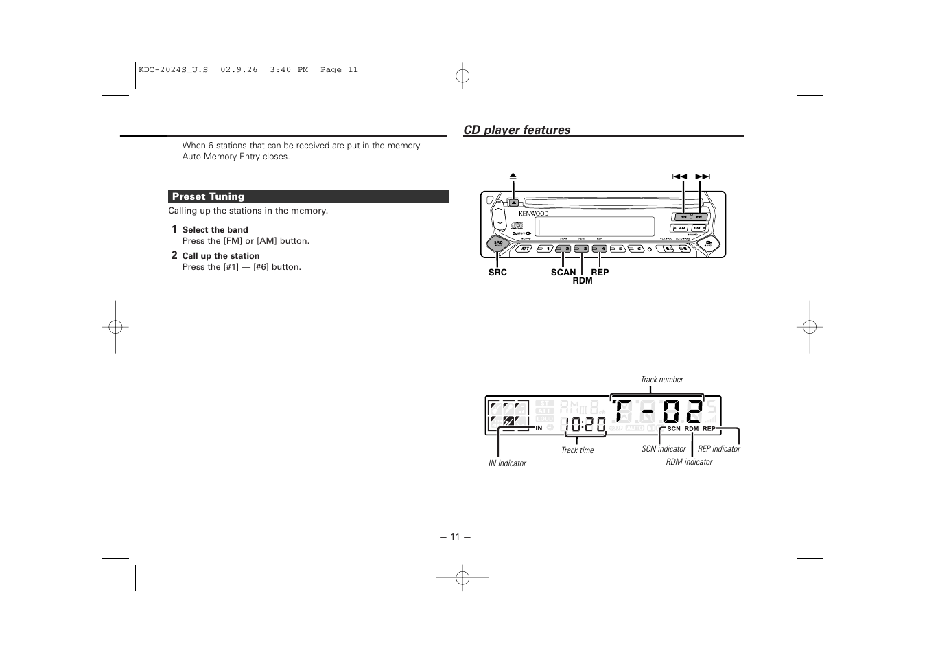 Cd player features | Kenwood KDC-2094 User Manual | Page 11 / 128