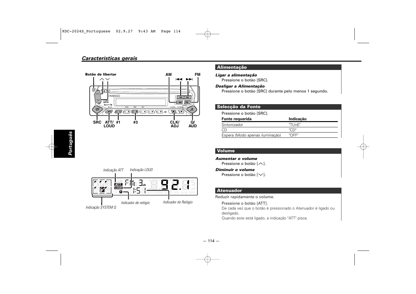 Caracteristicas gerais | Kenwood KDC-2094 User Manual | Page 114 / 128