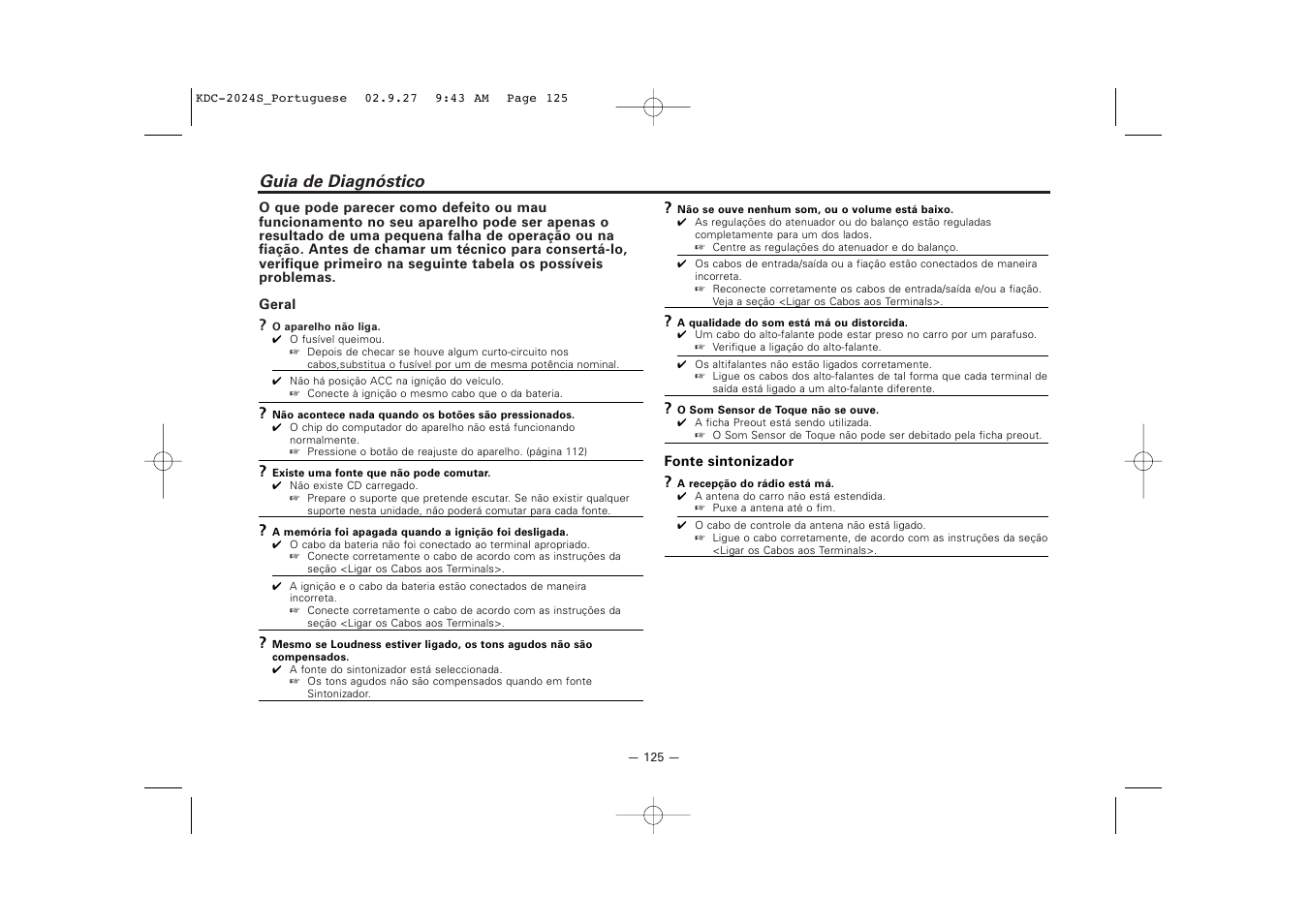 Guia de diagnostico, Guia de diagnóstico | Kenwood KDC-2094 User Manual | Page 125 / 128