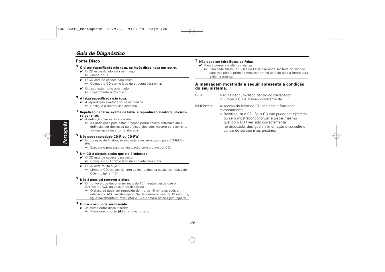 Guia de diagnóstico | Kenwood KDC-2094 User Manual | Page 126 / 128