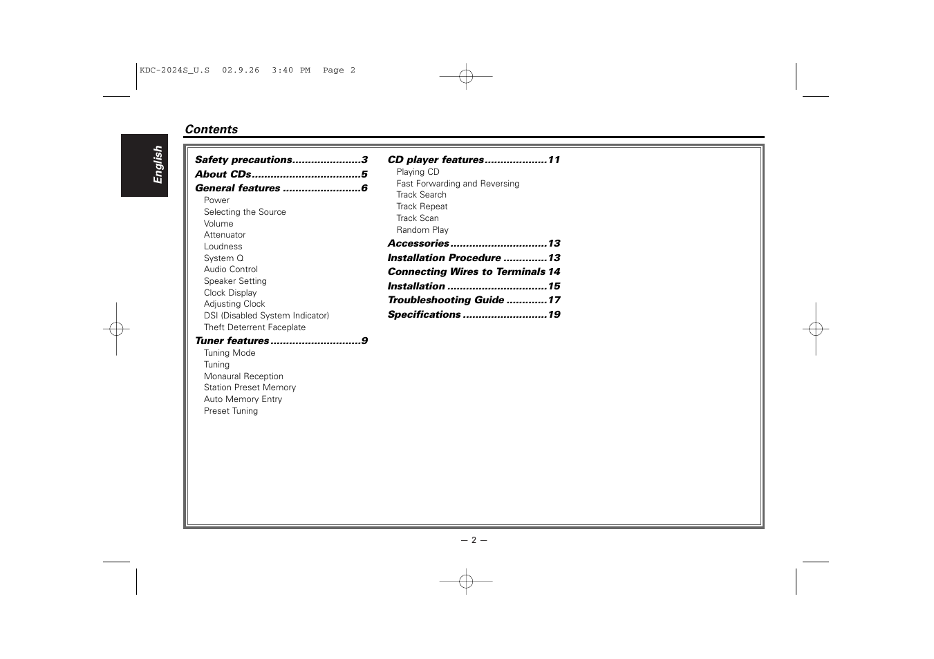 English | Kenwood KDC-2094 User Manual | Page 2 / 128