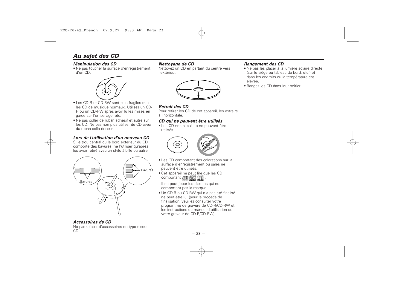 Au sujet des cd | Kenwood KDC-2094 User Manual | Page 23 / 128