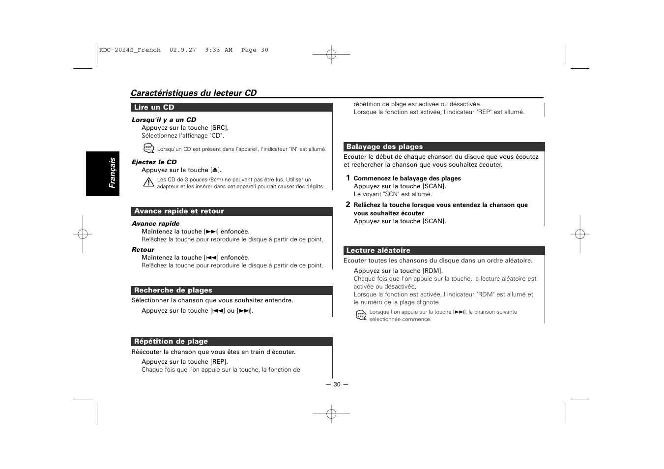 Kenwood KDC-2094 User Manual | Page 30 / 128