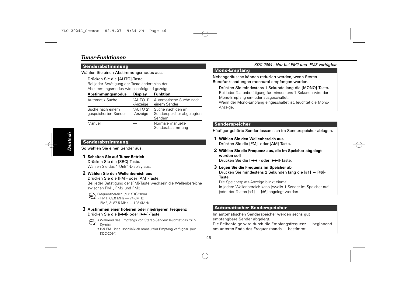 Kenwood KDC-2094 User Manual | Page 46 / 128