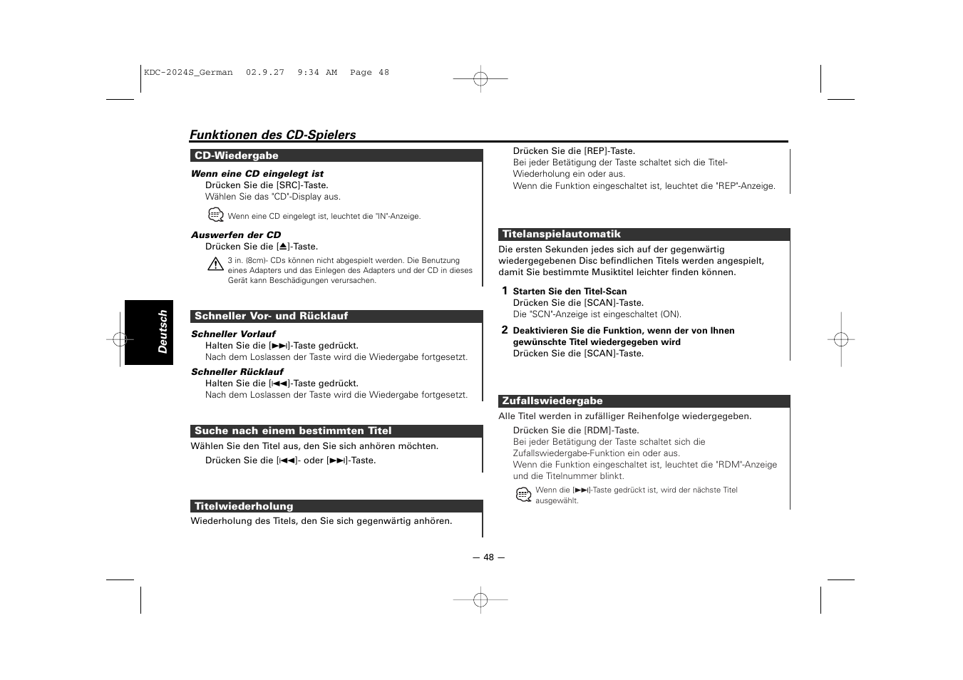 Kenwood KDC-2094 User Manual | Page 48 / 128