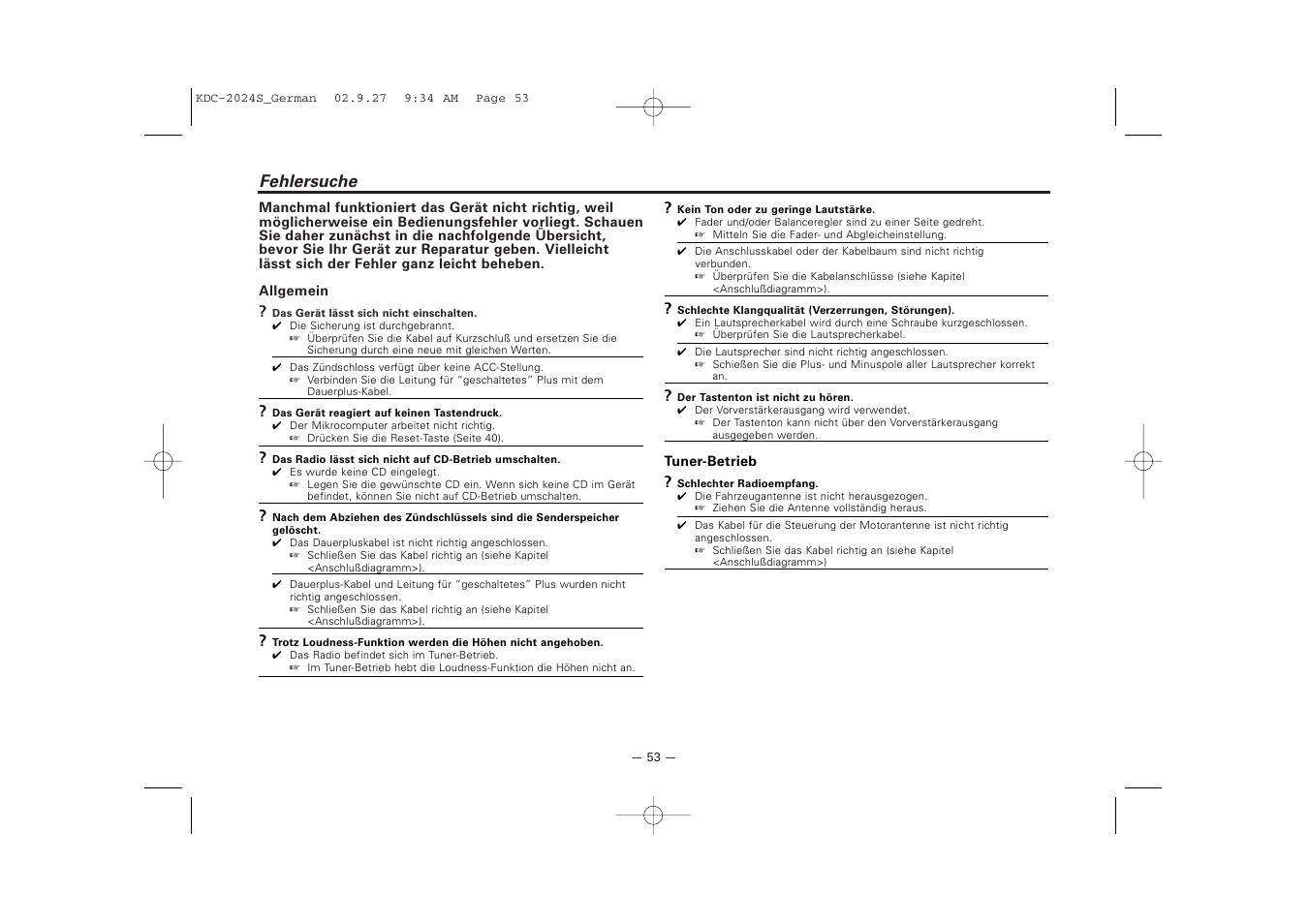 Fehlersuche | Kenwood KDC-2094 User Manual | Page 53 / 128