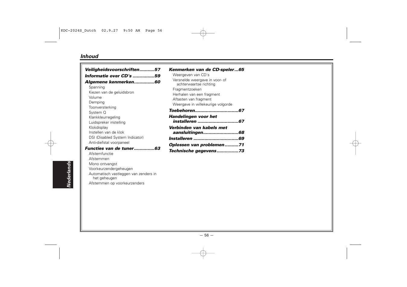 Nederlands | Kenwood KDC-2094 User Manual | Page 56 / 128