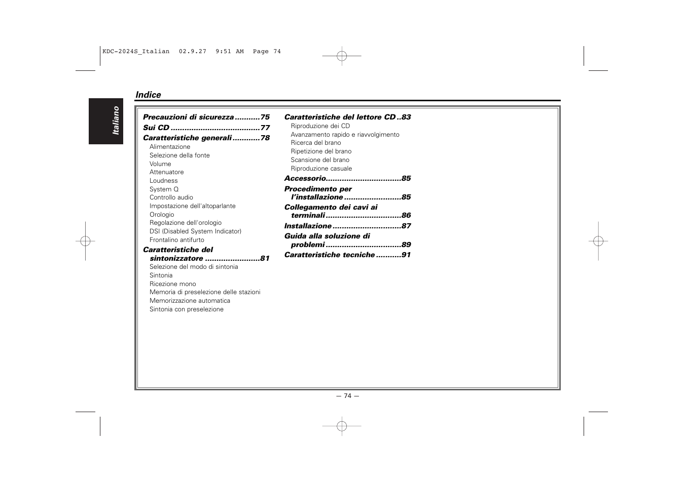 Italiano | Kenwood KDC-2094 User Manual | Page 74 / 128