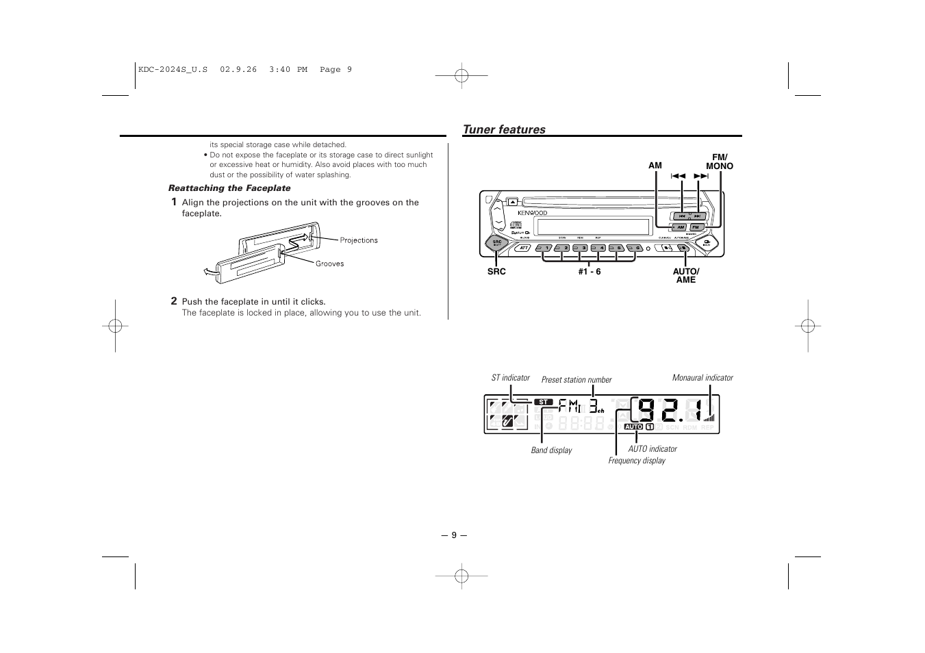 Tuner features | Kenwood KDC-2094 User Manual | Page 9 / 128