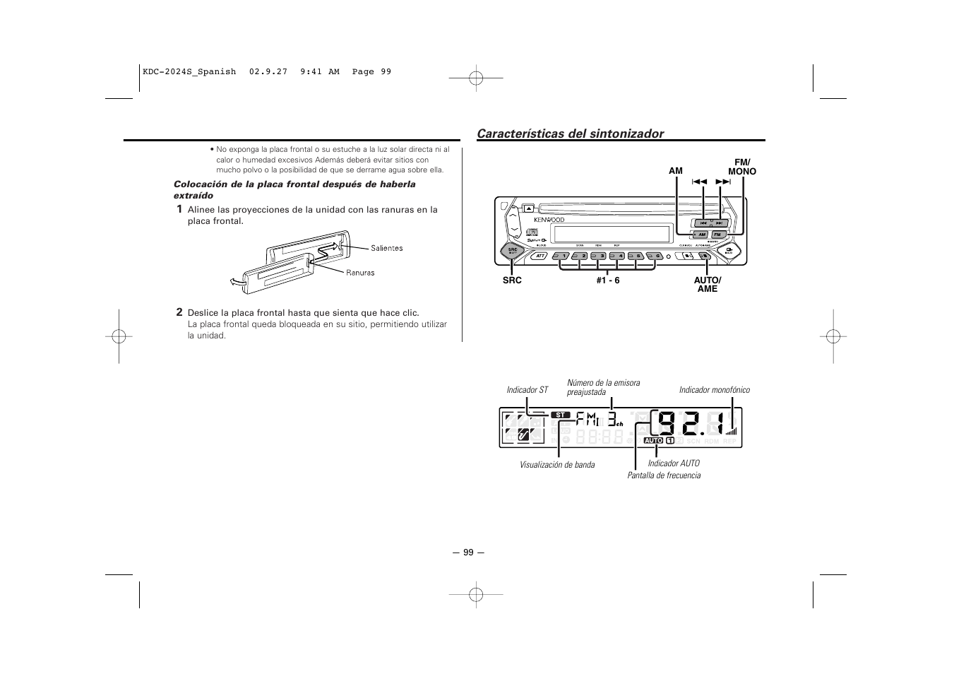 Caracteristicas del sintonizador | Kenwood KDC-2094 User Manual | Page 99 / 128