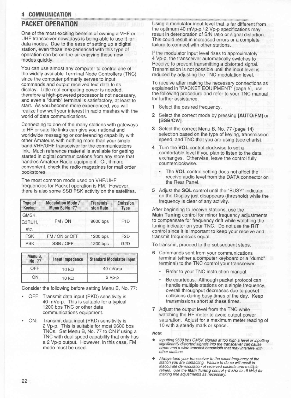 4 communication, Packet operation | Kenwood TM-255E User Manual | Page 29 / 66