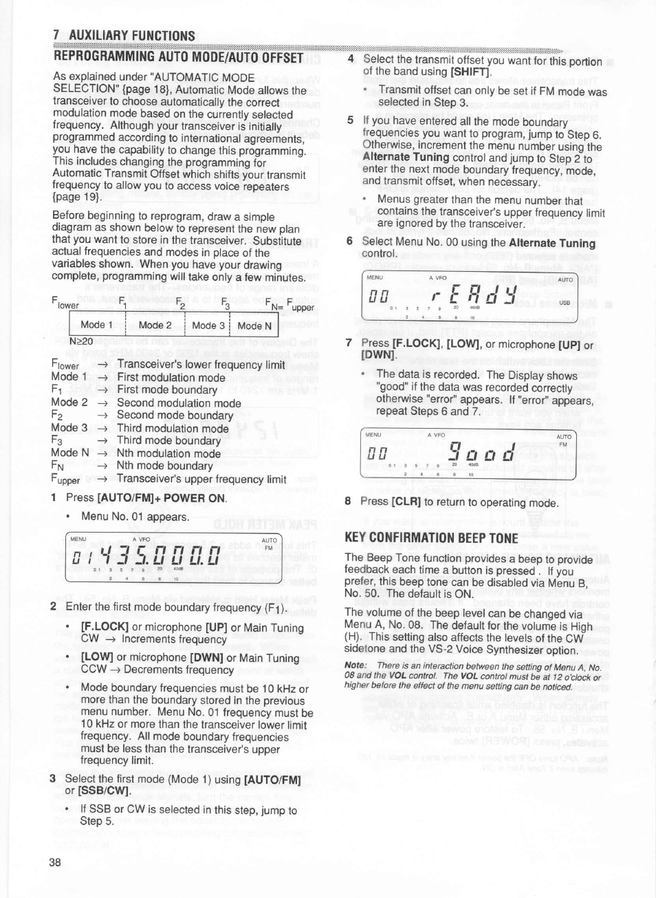 Key confirmation beep tone | Kenwood TM-255E User Manual | Page 45 / 66