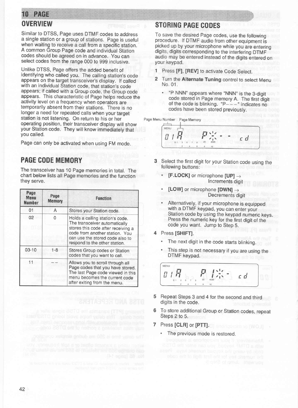 Overview, Ie раб£ overview, Storing page codes | Kenwood TM-255E User Manual | Page 49 / 66