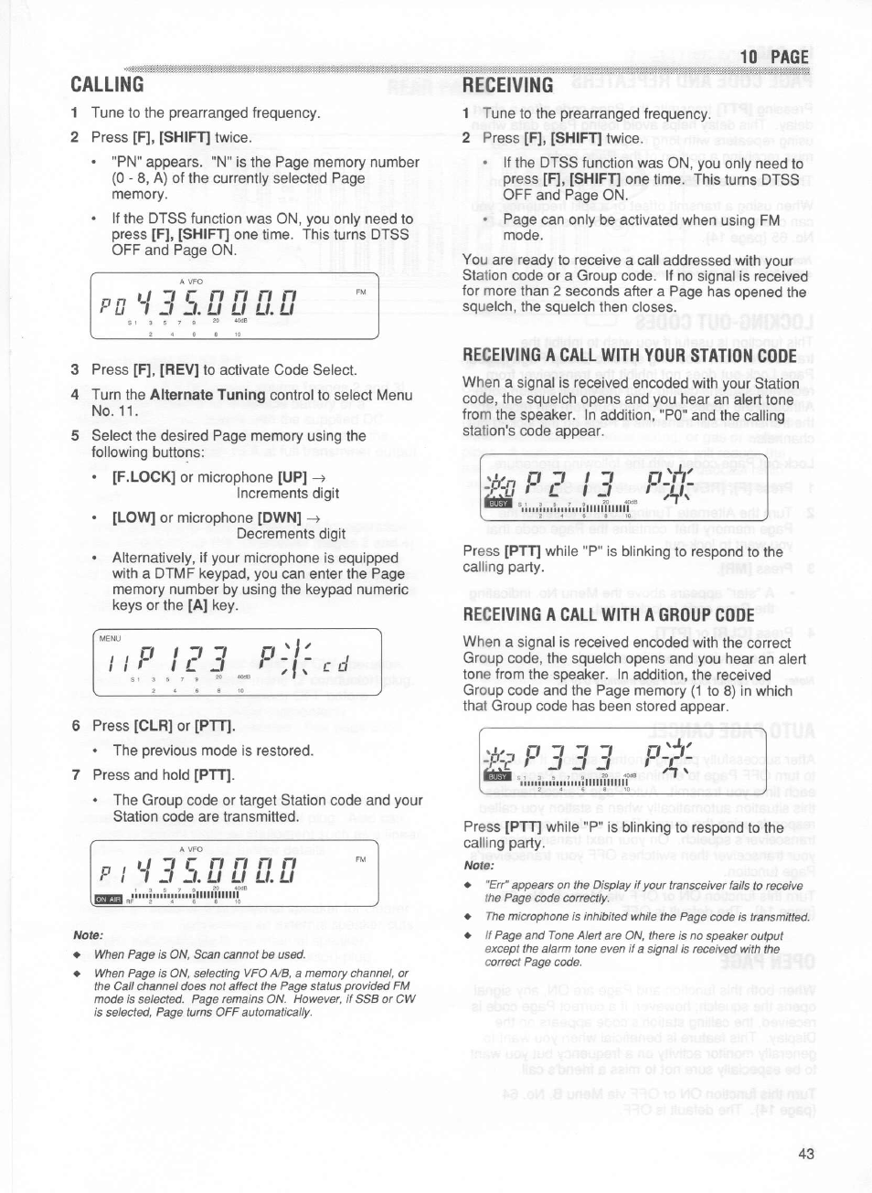 Calling, Receiving, Receiving a call with your station code | Receiving a call with a group code, Receiving a call with your station, Code | Kenwood TM-255E User Manual | Page 50 / 66