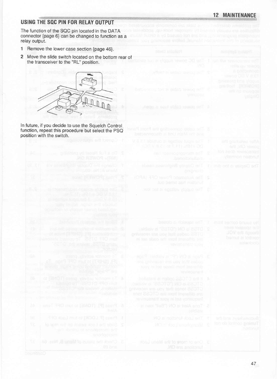 12 maintenance, Using the sqc pin for relay output | Kenwood TM-255E User Manual | Page 54 / 66