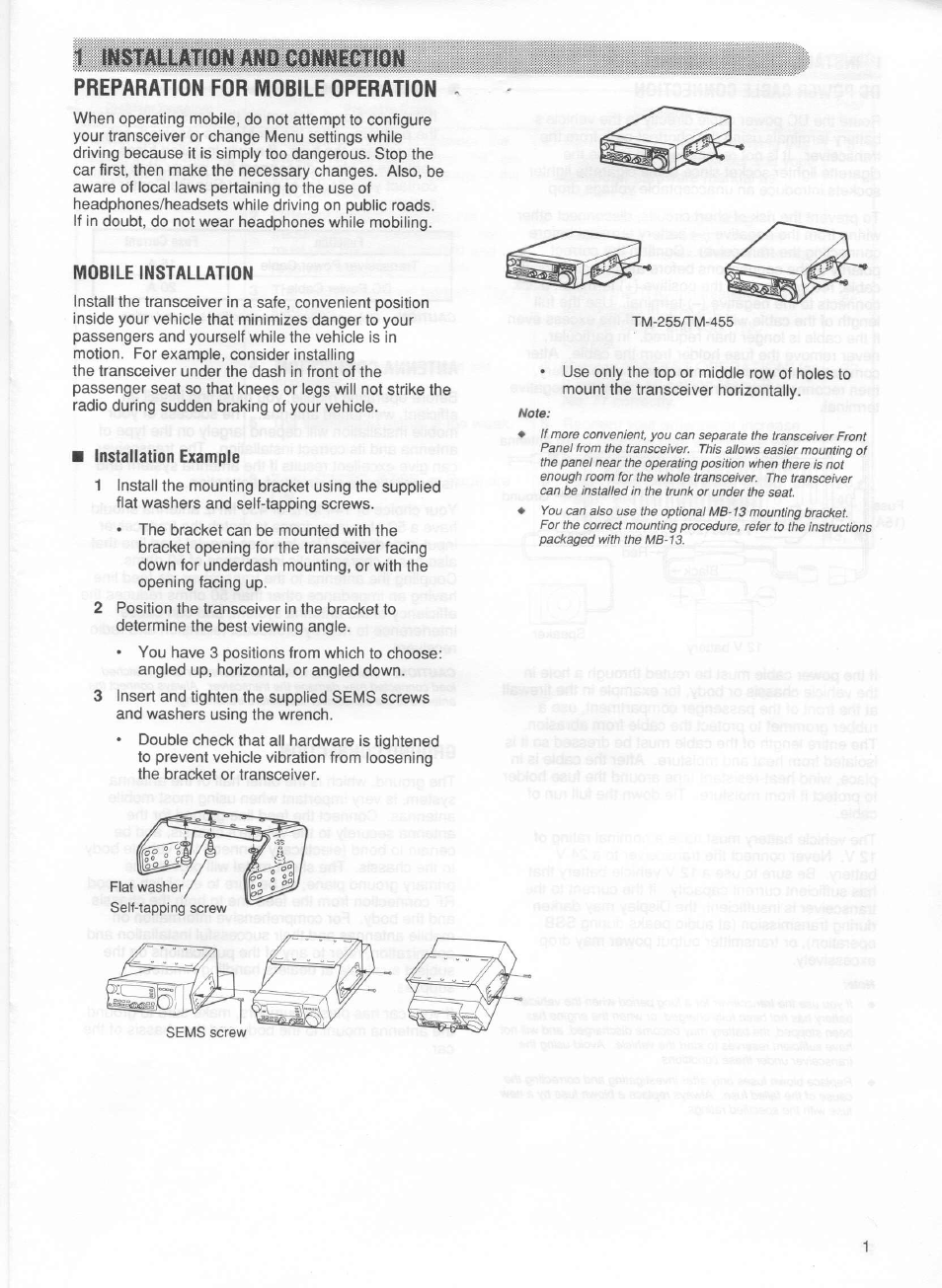 Mobile installation, Installation example | Kenwood TM-255E User Manual | Page 8 / 66