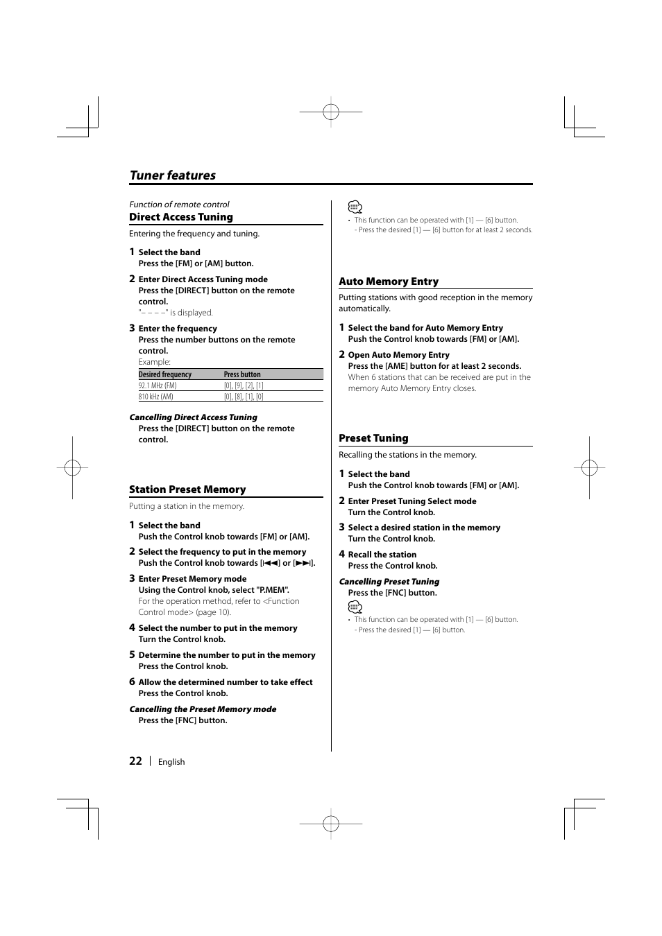 Tuner features | Kenwood KDC-MP635 User Manual | Page 22 / 52