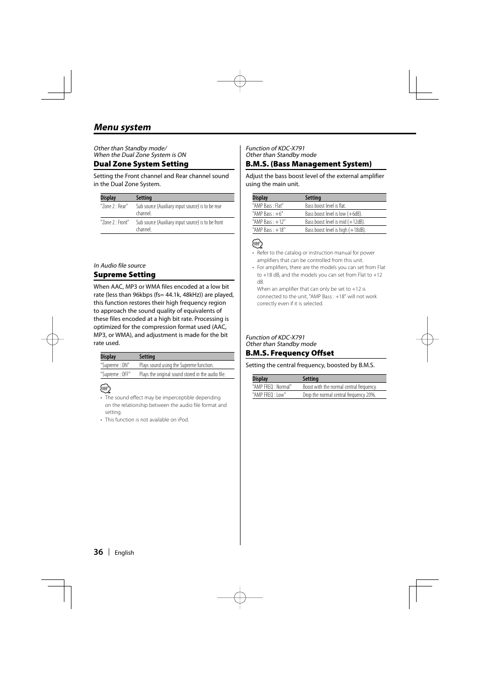 Menu system | Kenwood KDC-MP635 User Manual | Page 36 / 52