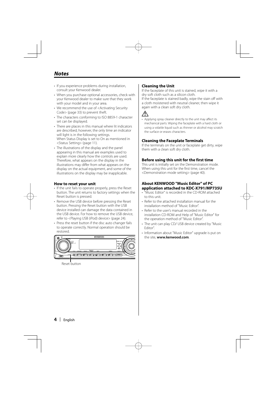 Kenwood KDC-MP635 User Manual | Page 4 / 52