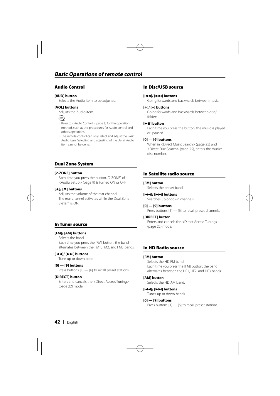 Basic operations of remote control | Kenwood KDC-MP635 User Manual | Page 42 / 52