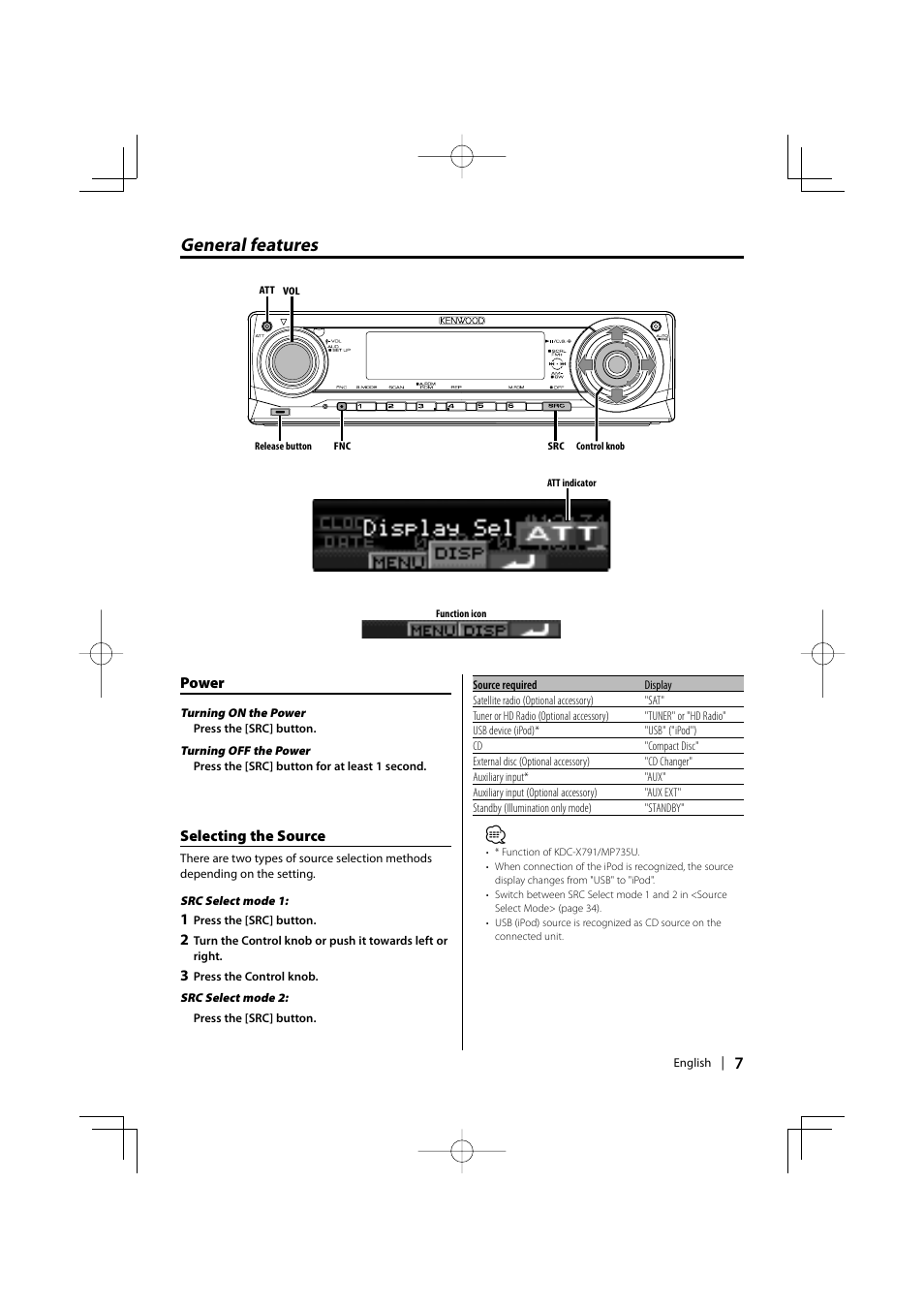 General features | Kenwood KDC-MP635 User Manual | Page 7 / 52