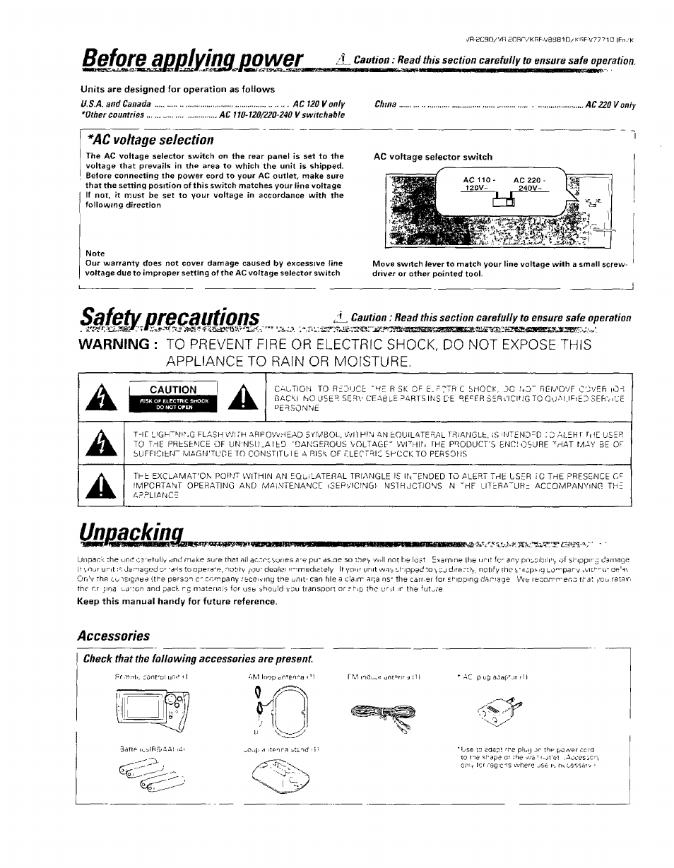 Safety precautions, Warning | Kenwood KRF-V8881 D User Manual | Page 2 / 77