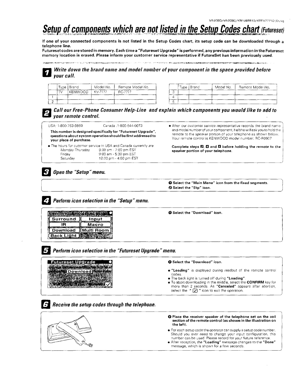 Open the "setup"menu, Perform icon selection in the "setup ” menu, Vie -i | Receive the setup codes through the telephone | Kenwood KRF-V8881 D User Manual | Page 22 / 77